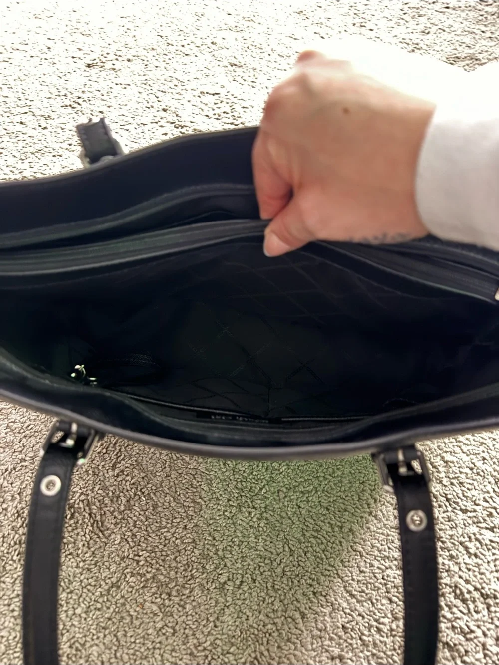 Michael Kors Black Leather Tote with MK Pendant